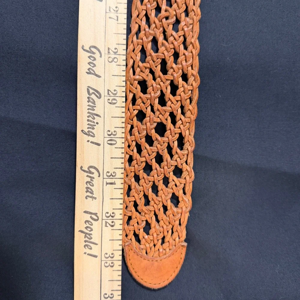 Boho-Chic Western 90s Y2K Cottagecore Vtg Fossil Braided Tan Leather Belt Small‎